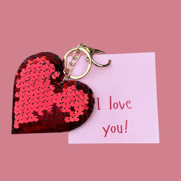 Glitterhart i love you sleutelhanger