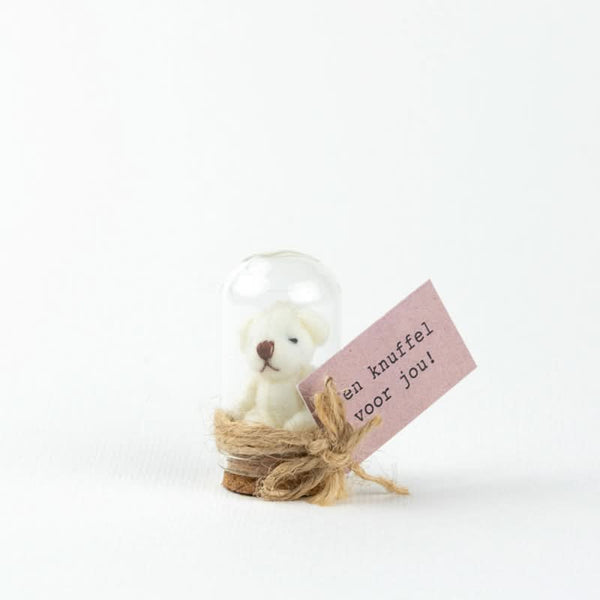 Bär Kuscheltier für Dich runde Glasglocke weiß