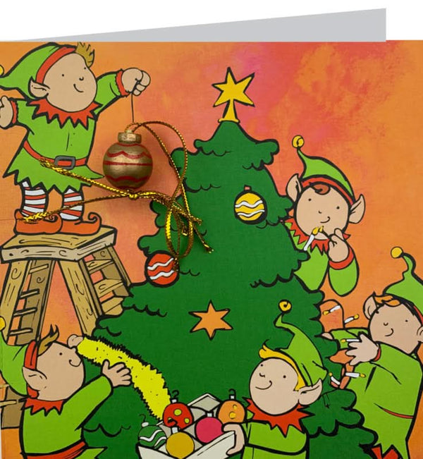 Carte de vœux sapin de Noël elfes