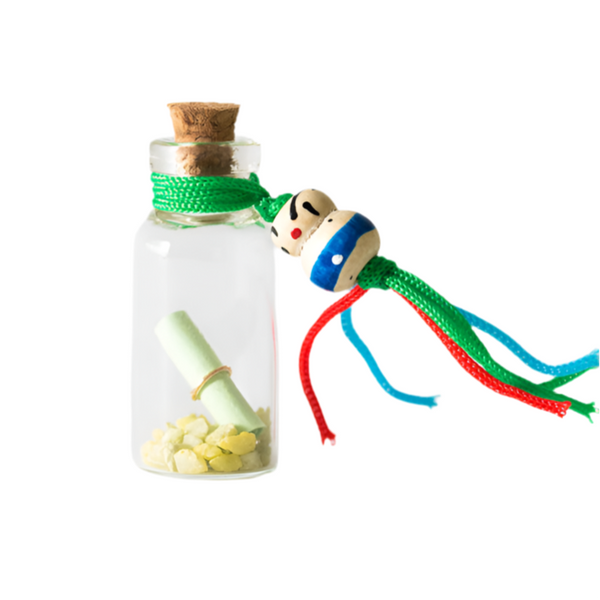 Wensflesje licht groen gelukspoppetje