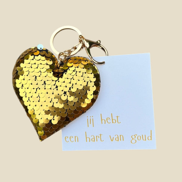 Glitterhart hart van goud sleutelhanger