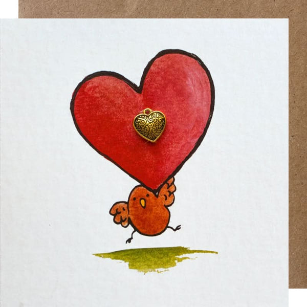 Wenskaart met bedeltje hart