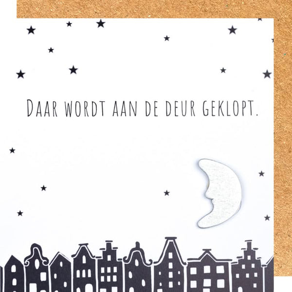 Wenskaart sinterklaas daar wordt aan de deur geklopt